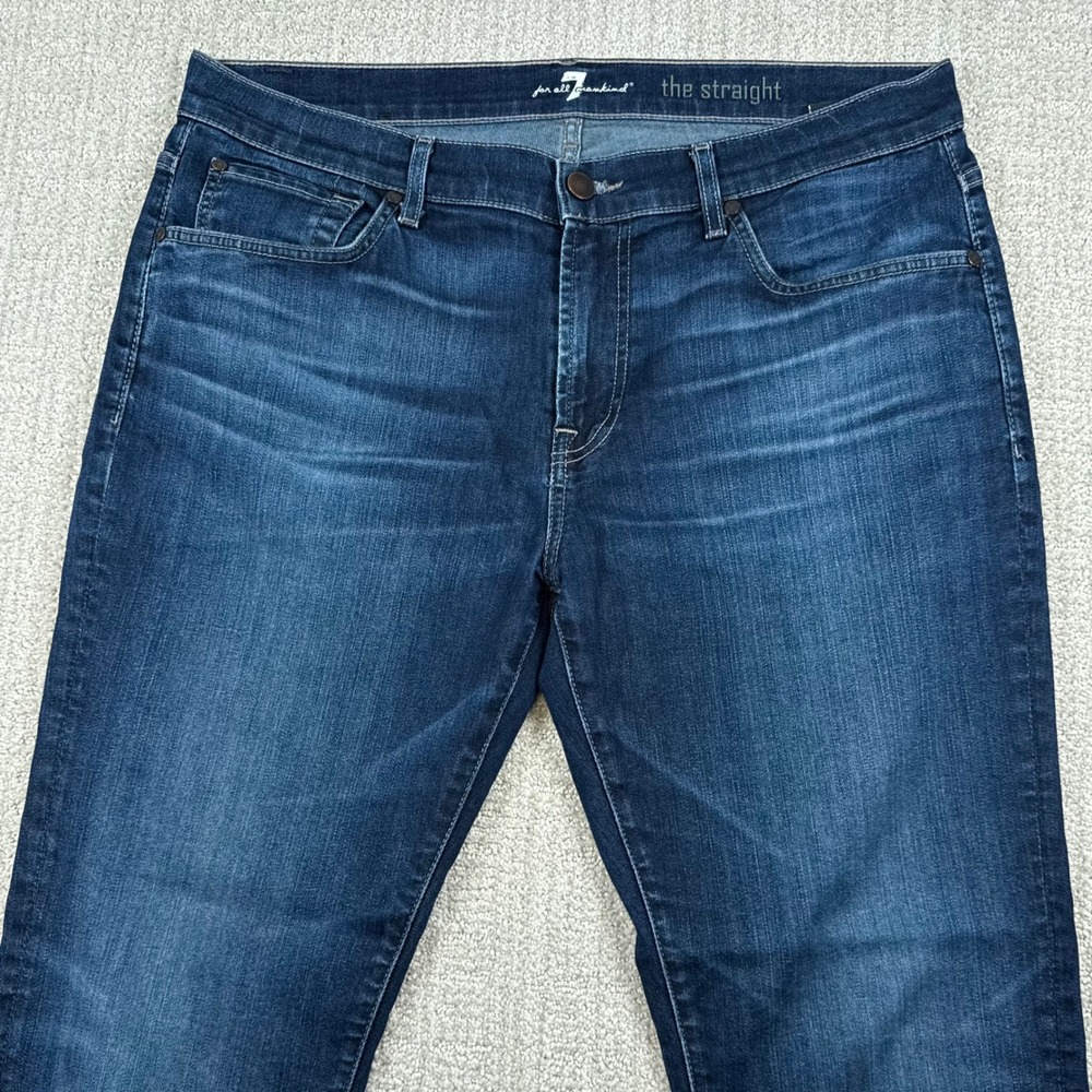 7 For All Mankind Mens 36x33 The Straight Dark Wash Stretch Denim Blue Jeans